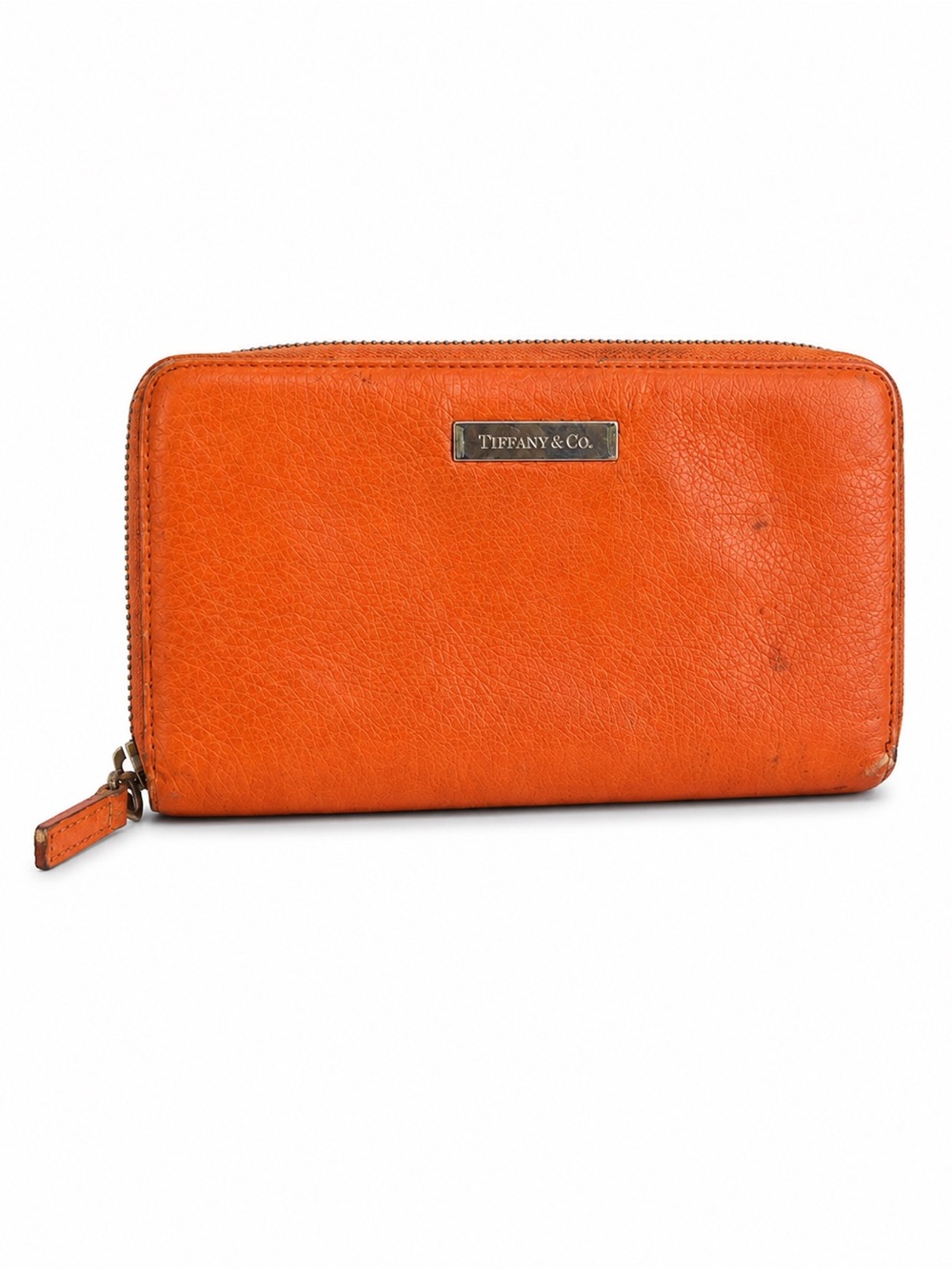 Tiffany & Co. Mandarin Orange Leather Continental Zip Around Wallet Tiffany Blue